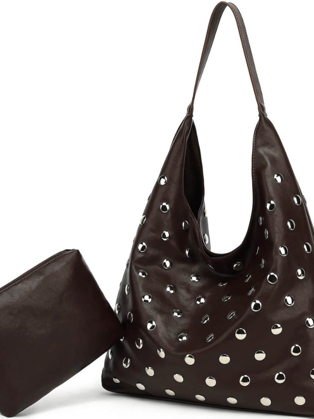 Studded Hobo Bag for Women, Vegan Leather Tote Purse, Soft Slouchy Shoulder Bag